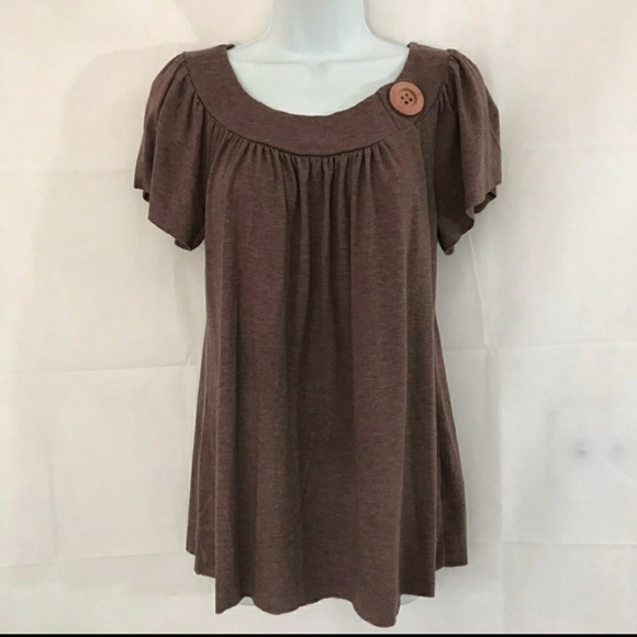 👚 Matty M Short Sleeve Top Blouse Button Color S Small Brown - Picture 1 of 5